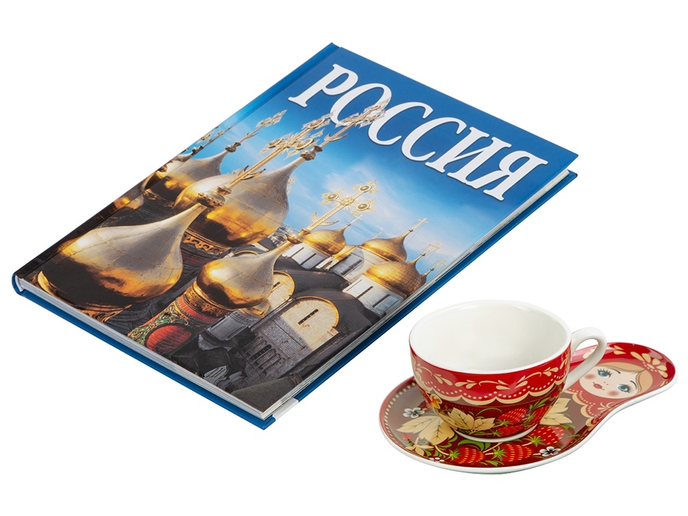 Набор «Моя Россия»: чайно-кофейная пара «Матрешка» и книга «Россия» на русском. языке — фото 1