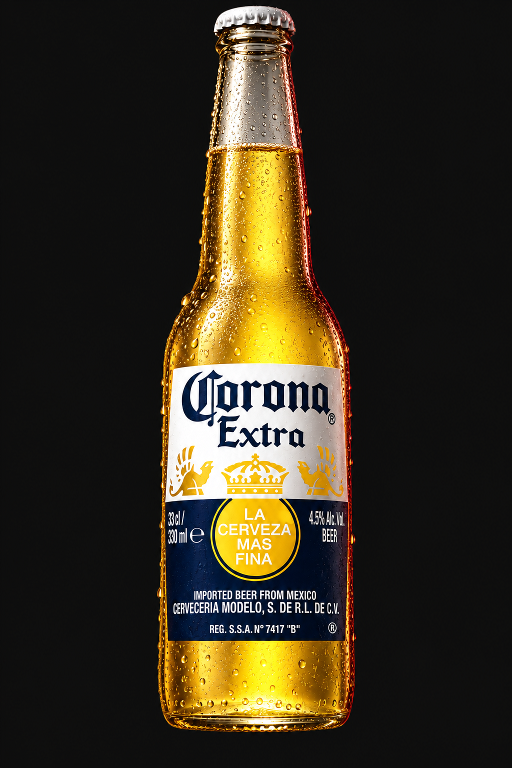 Corona Extra — прозрачная бутылка с золотистым пивом