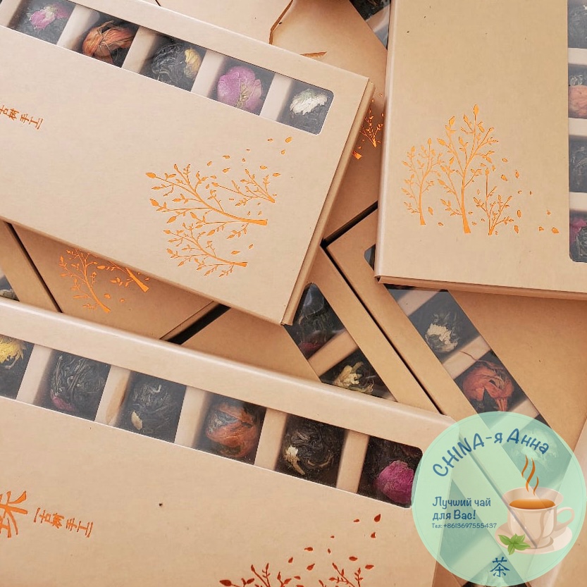 Набор связанного чая Шары дракона с цветами, белый чай серебряные иглы