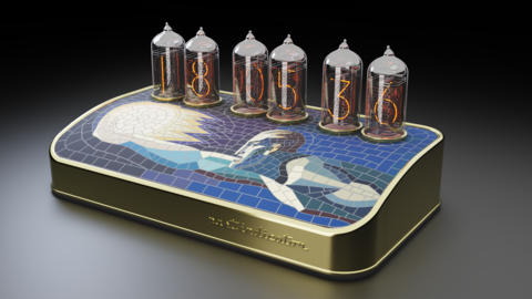 Salut-M: Gold nixie clock, view 3