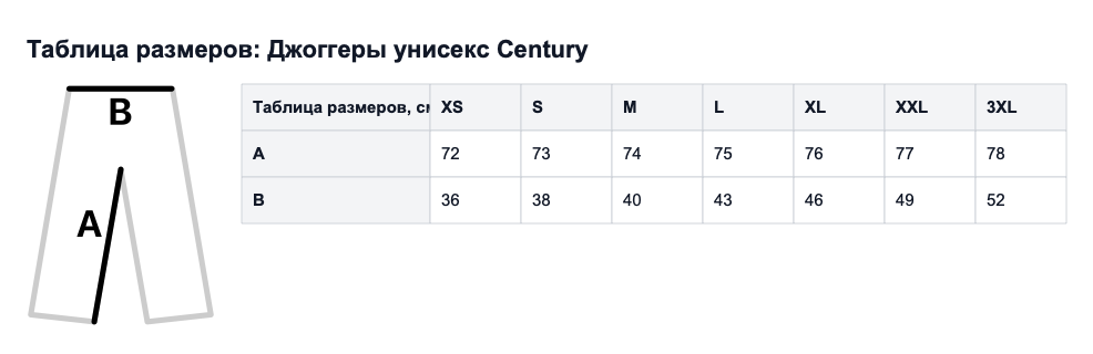 Таблица размеров