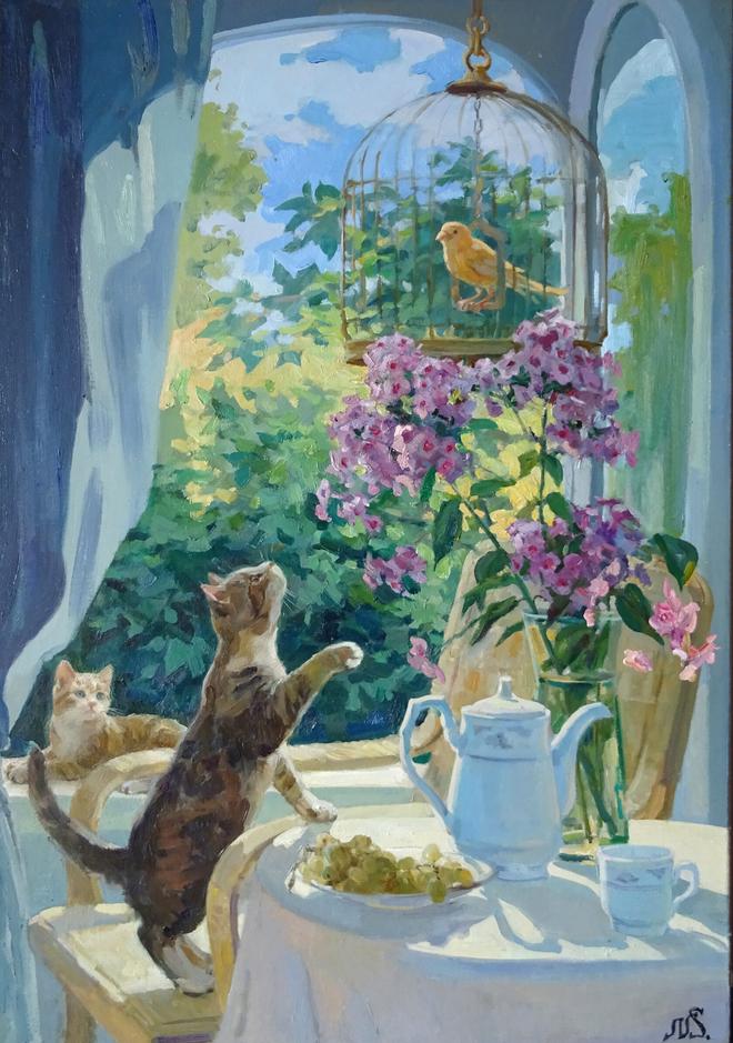 Картина «Коты и канарейка» - Новосадюк Святослав