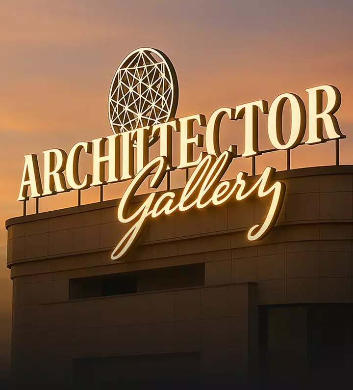 Крышная вывеска «Architector Gallery» на&nbsp;закате