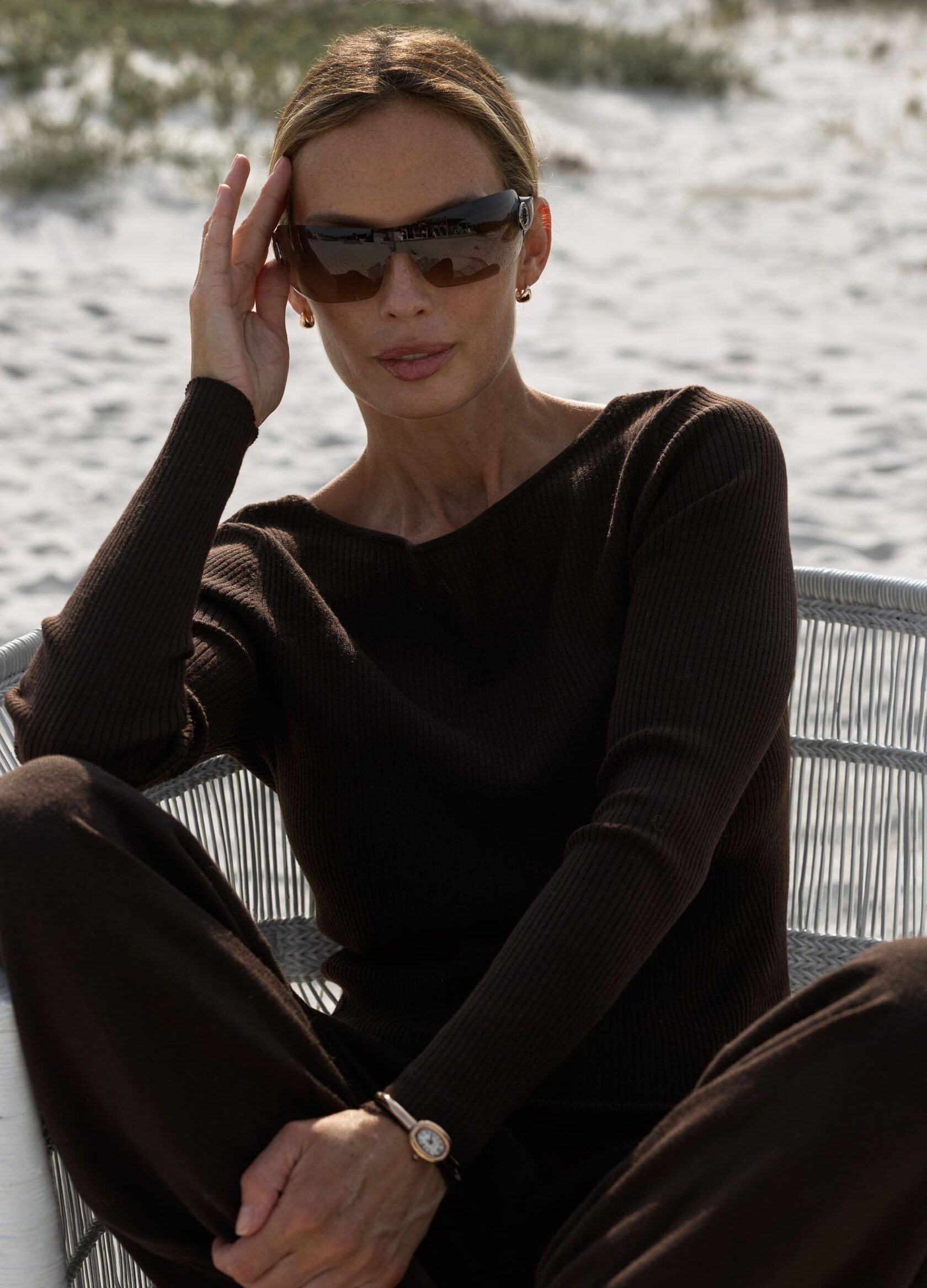 Джемпер Off-shoulder из экстратонкой шерсти мериноса - Коричневый