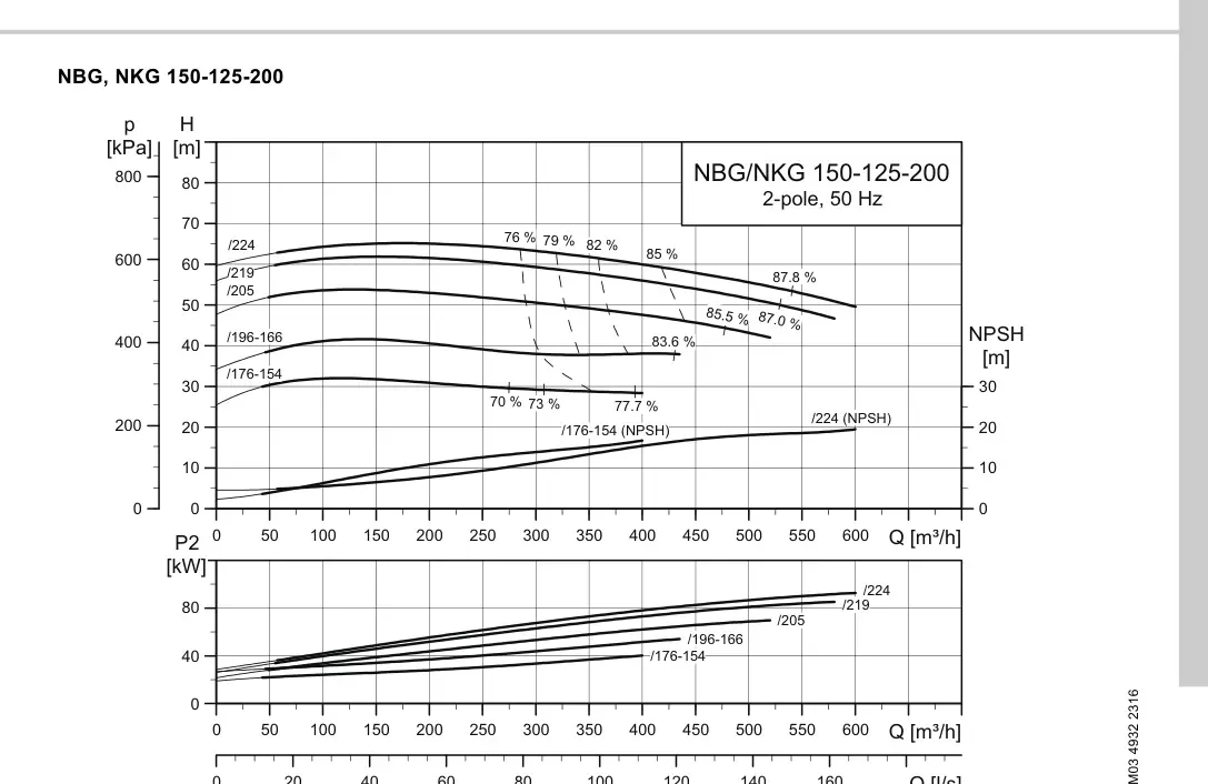 График работы насоса NK 125-200/224 EUP A2-F2-A-E-BAQE