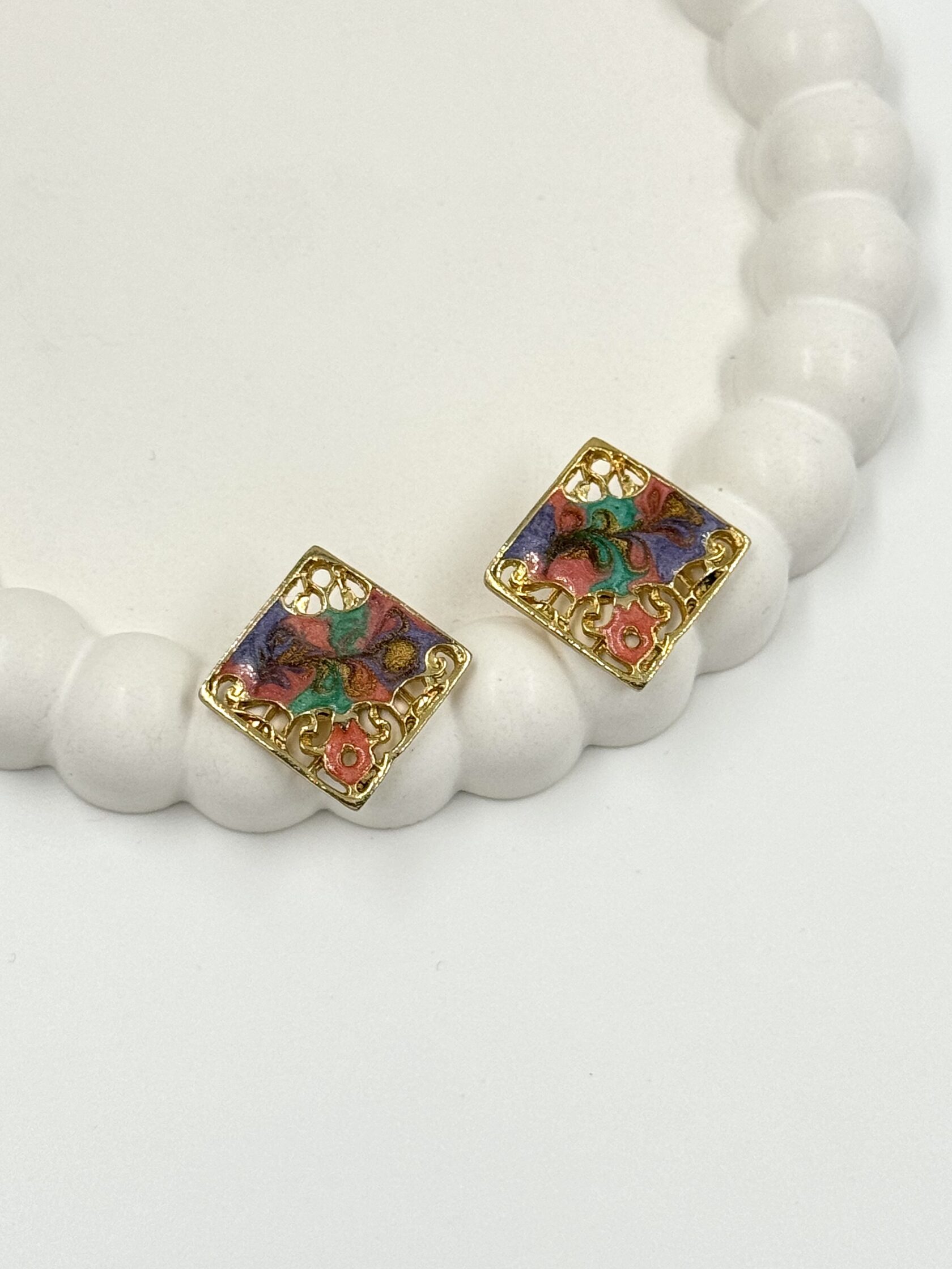 Серьги Ромб с разноцветной эмалью - No name (бренд неизвестен)