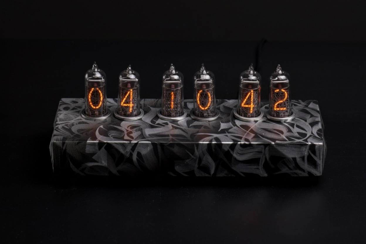 Saturn-C: Calligraphy nixie clock, view 2