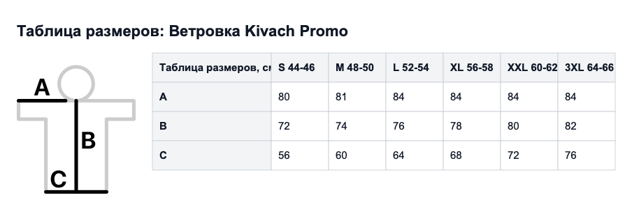 Таблица размеров