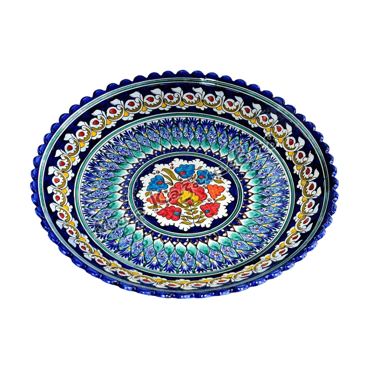 Большое блюдо. Ляган 42 см. Керамика Узбекистана Риштанская. Узбекская керамика Риштан. Посуда Риштан из Узбекистана.