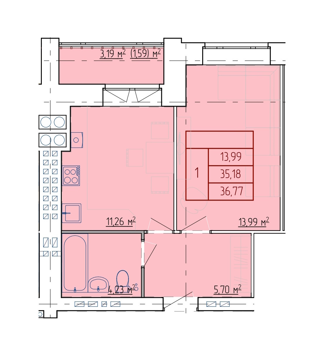 Планировка 1-комн. 4