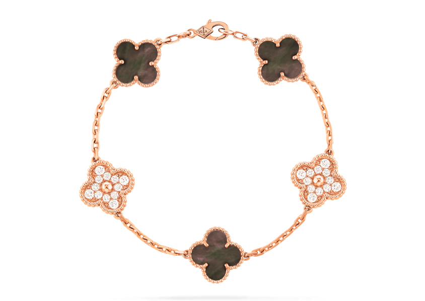 Браслет ван клиф золото. Браслет Vintage Alhambra, 5 мотивов. Alhambra браслет. Браслет van Cleef Arpels Alhambra. Золотой браслет van Cleef.