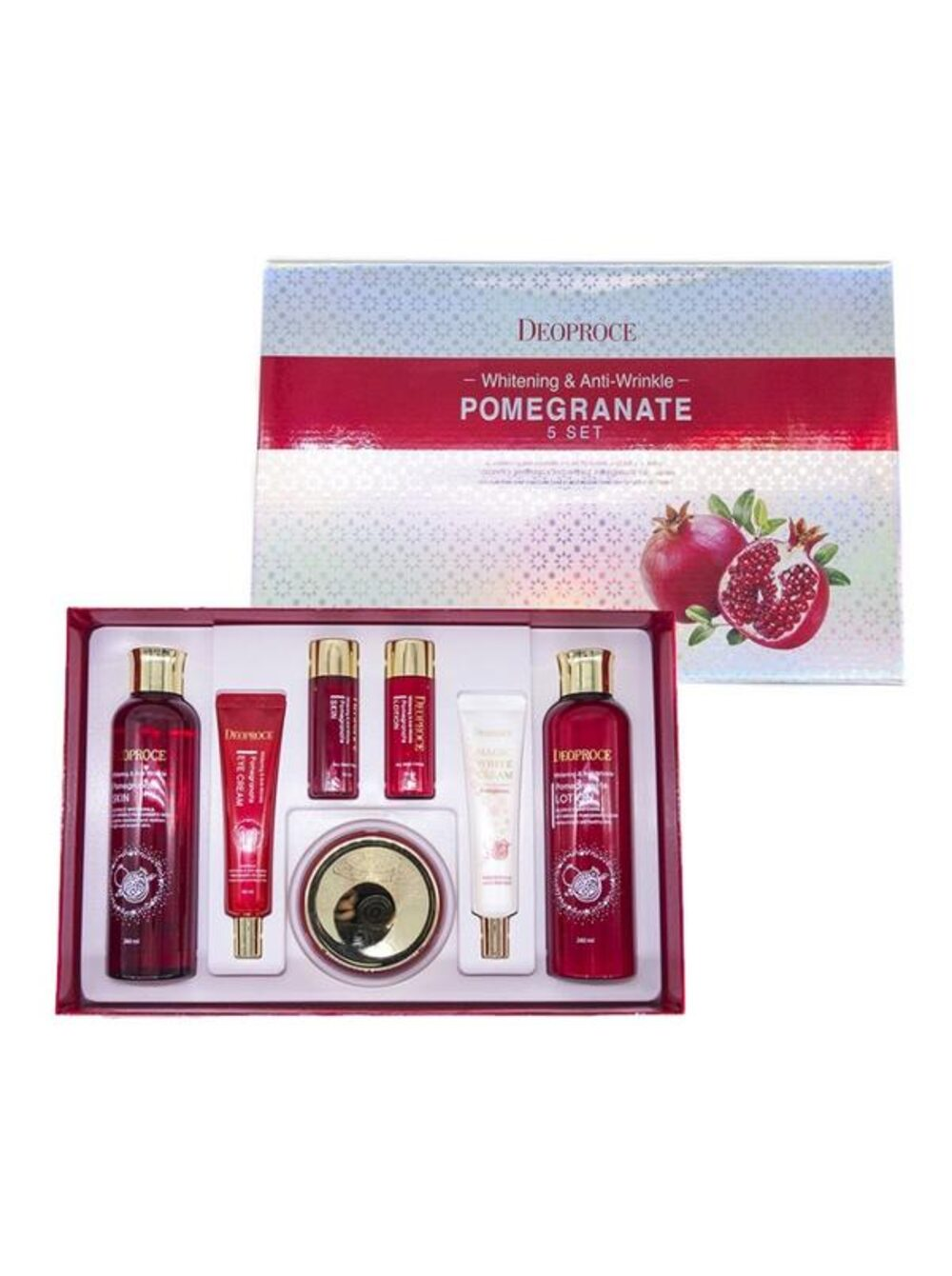 Антивозрастной набор для лица. Набор уходовый антивозрастной Deoproce Pomegranate 5 Set 260мл 2/ 100мл 40мл 2 30мл 2. Deoproce Pomegranate 5 Set. Deoproce Whitening & Anti-Wrinkle Pomegranate 5 Set. Набор уходовый антивозрастной Deoproce Pomegranate.