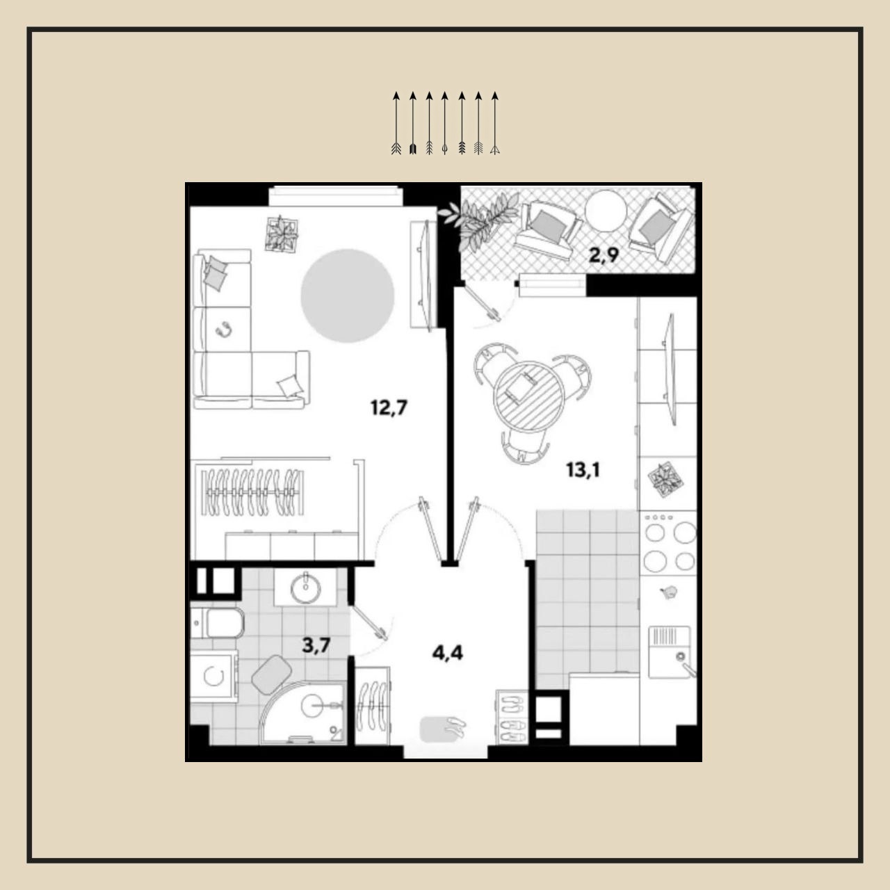 2-комнатная квартира, 36 м², ЖК Самолет 1 · Западный Обход