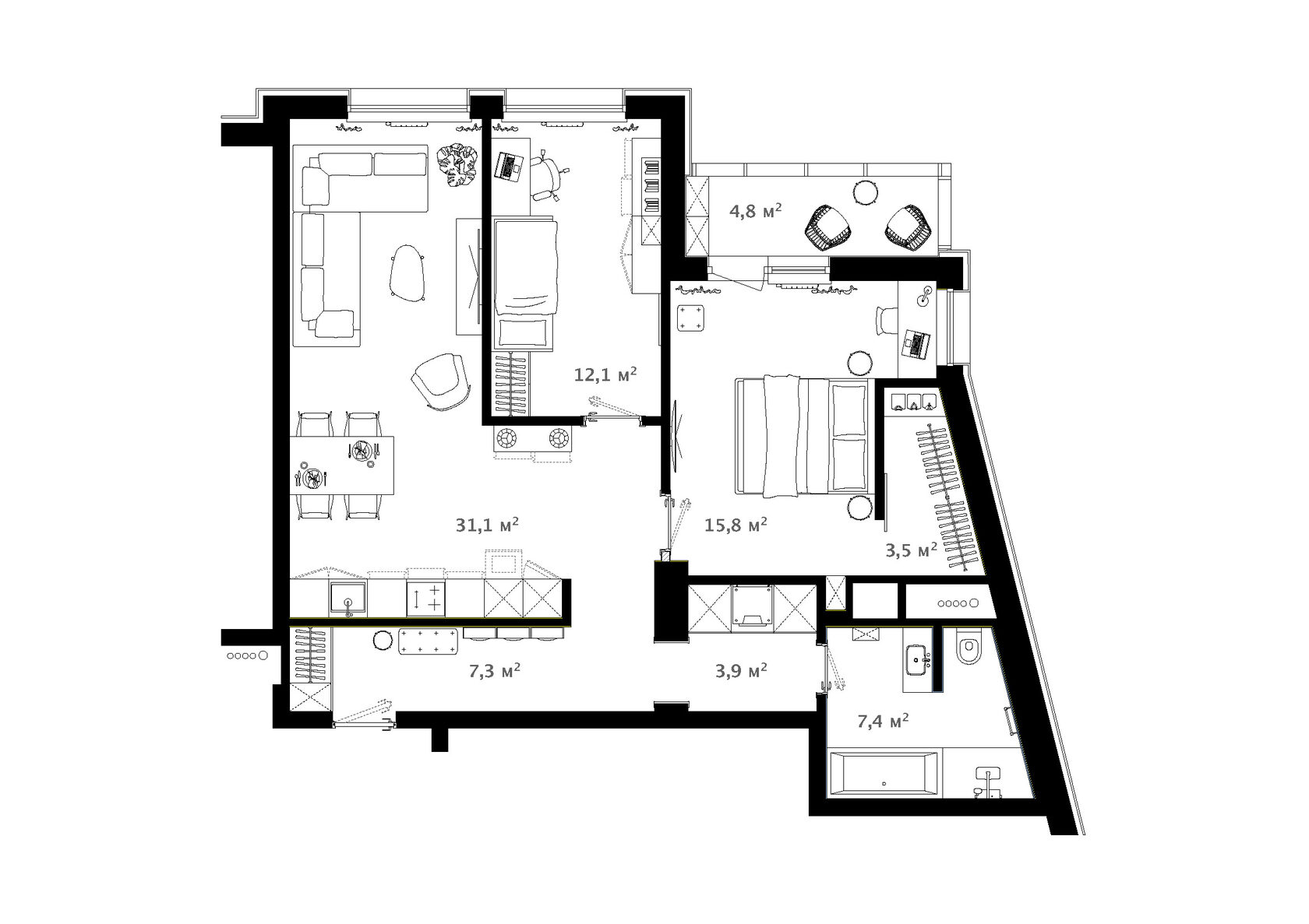 3-комнатная квартира №73, 87.70 м2