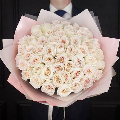 Bouquet of 51 peony-shaped fragrant roses White O'Hara