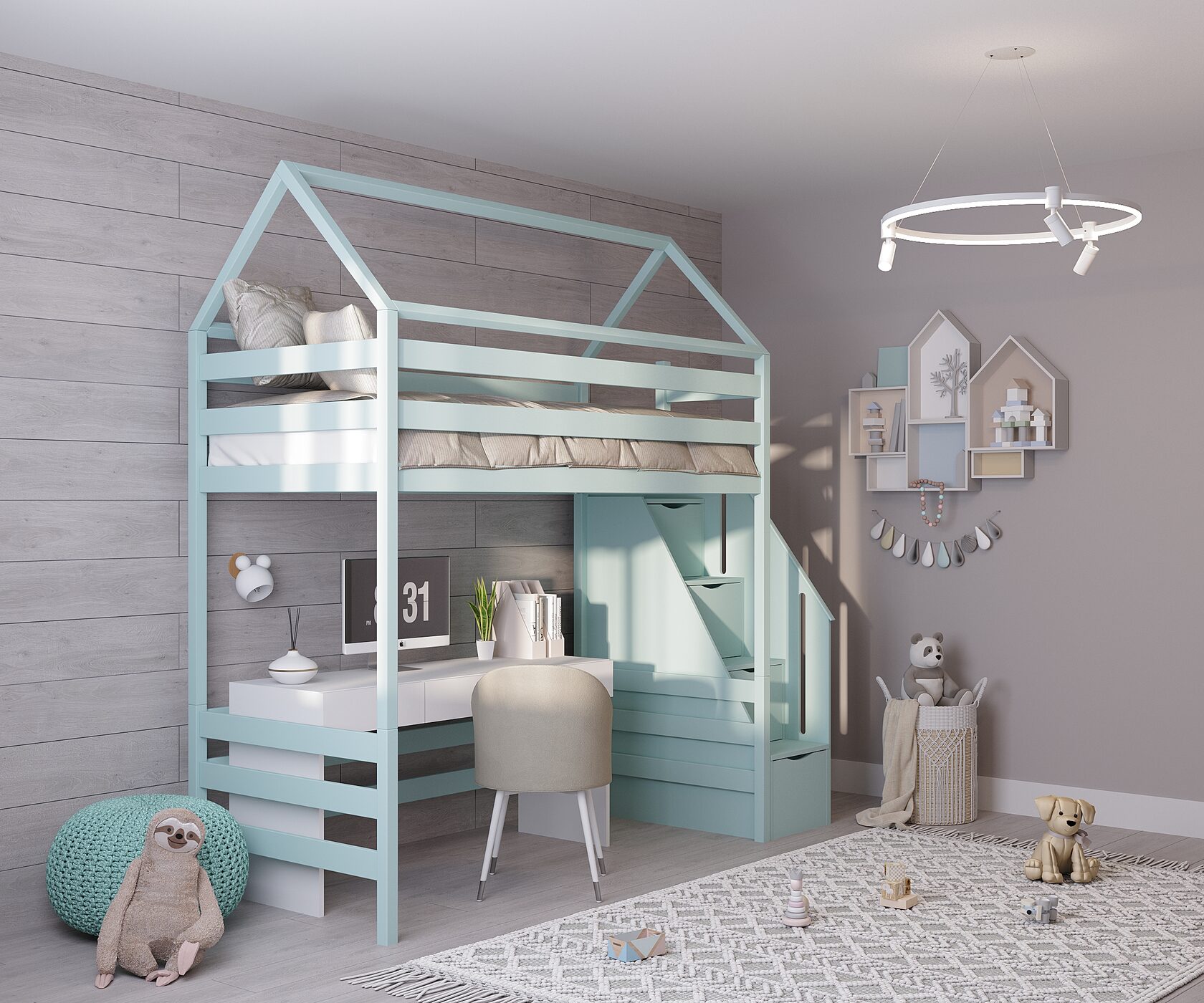 Кровать второй ярус "Домик- Чердак" лесенка комод - Prado