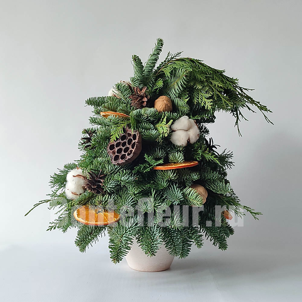 Ёлочка из нобилиса и туи загнутая натуральная мини