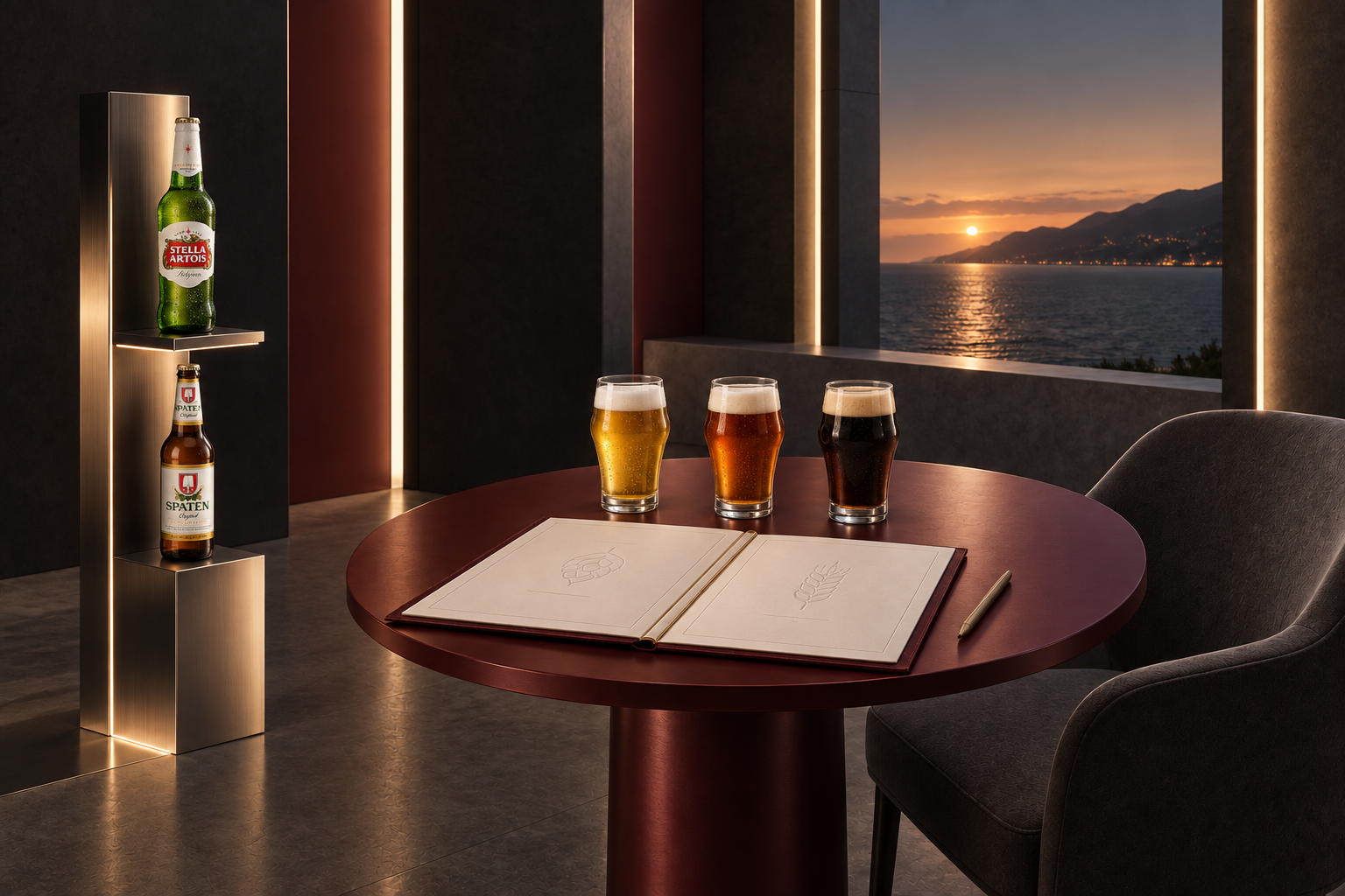 Бутылки Stella Artois и Spaten с бокалами Nonix по реальным референсам
