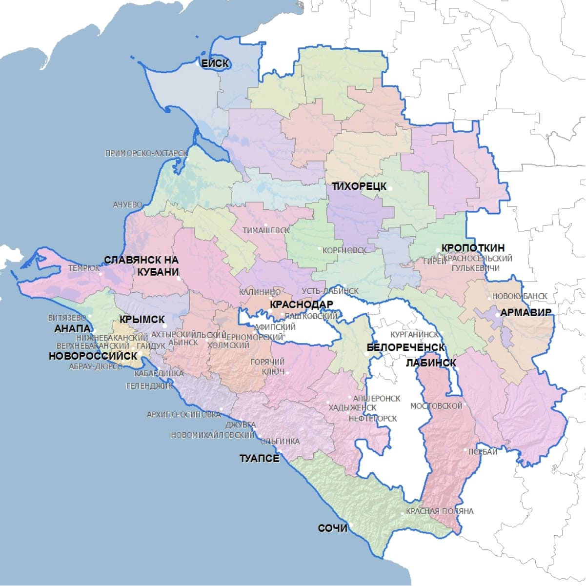 На территории краснодарского края проживает. Краснодар на карте Кубани. Границы Кубани на карте Краснодарского края. Кубань регион на карте. Территория Краснодарского края на карте.