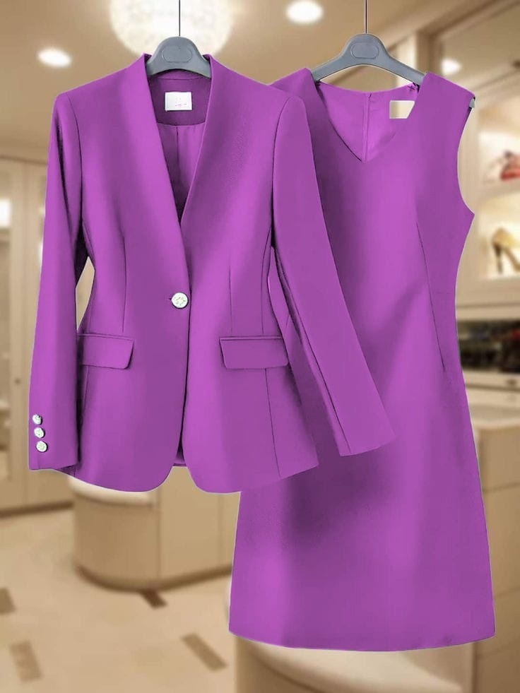 Лавандовое платье-двойка с жакетом