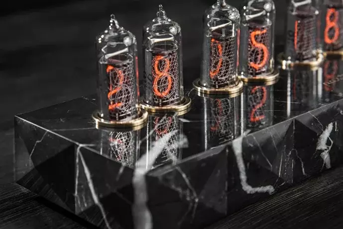 Saturn-5: Black Marble nixie clock, view 2