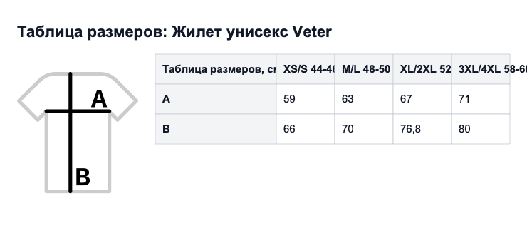 Таблица размеров