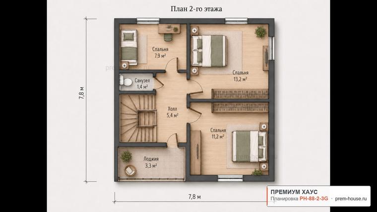 Планировка 2 этажа дома Дом в разметелево 2этажа 88м2, 88 м²— Премиум Хаус