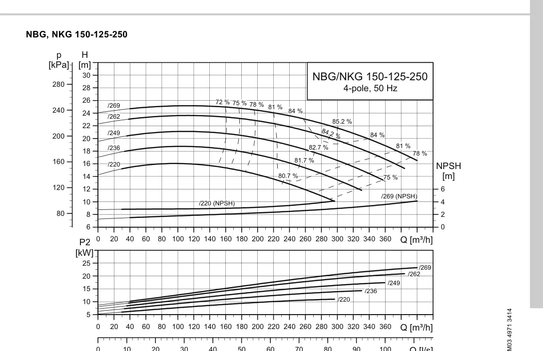 График работы насоса NBE 125-250/220 S1-A-F2-A-E-BQQE