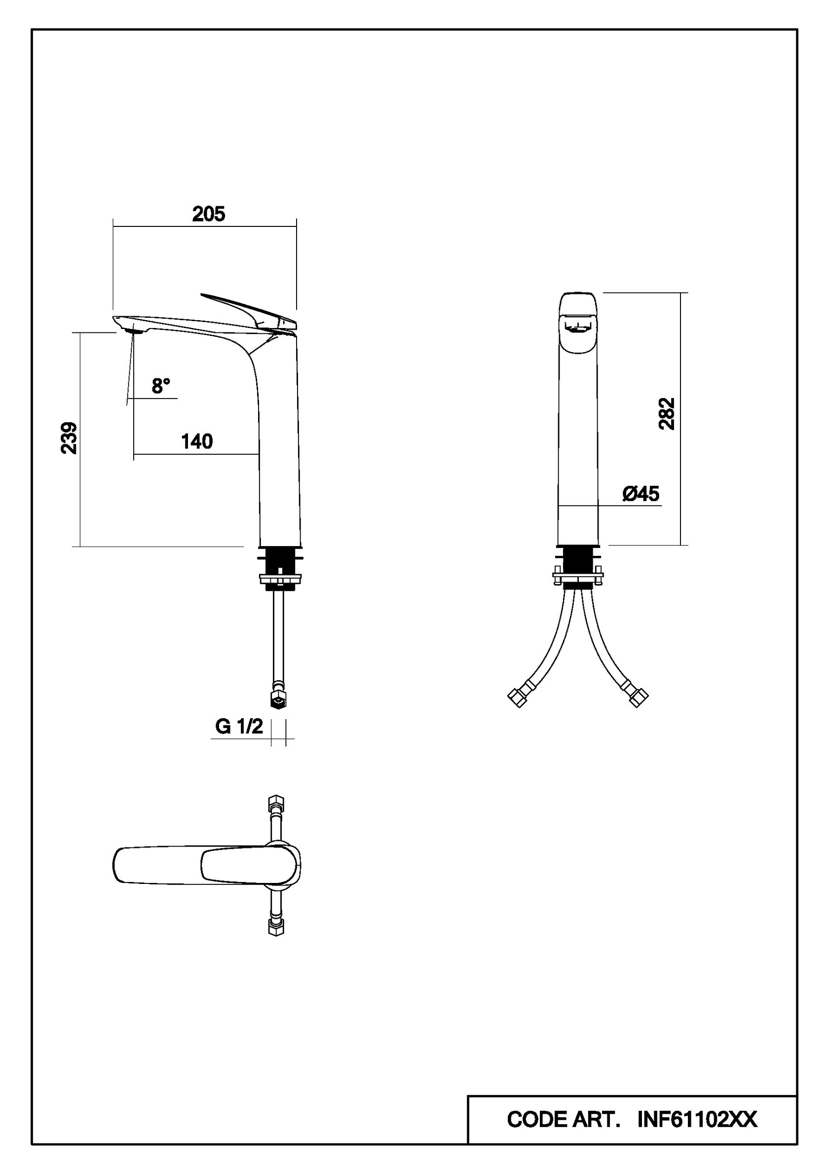Cмеситель на столешницу Perfecta высокий схема