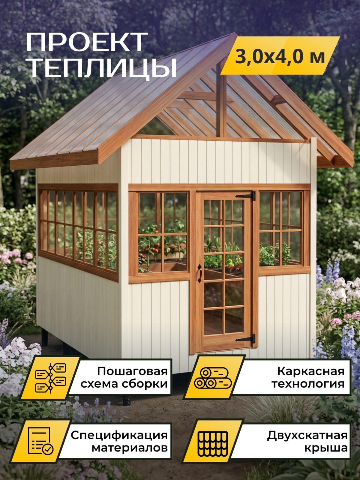Проект теплицы 3,0×4,0 м / OPT2
