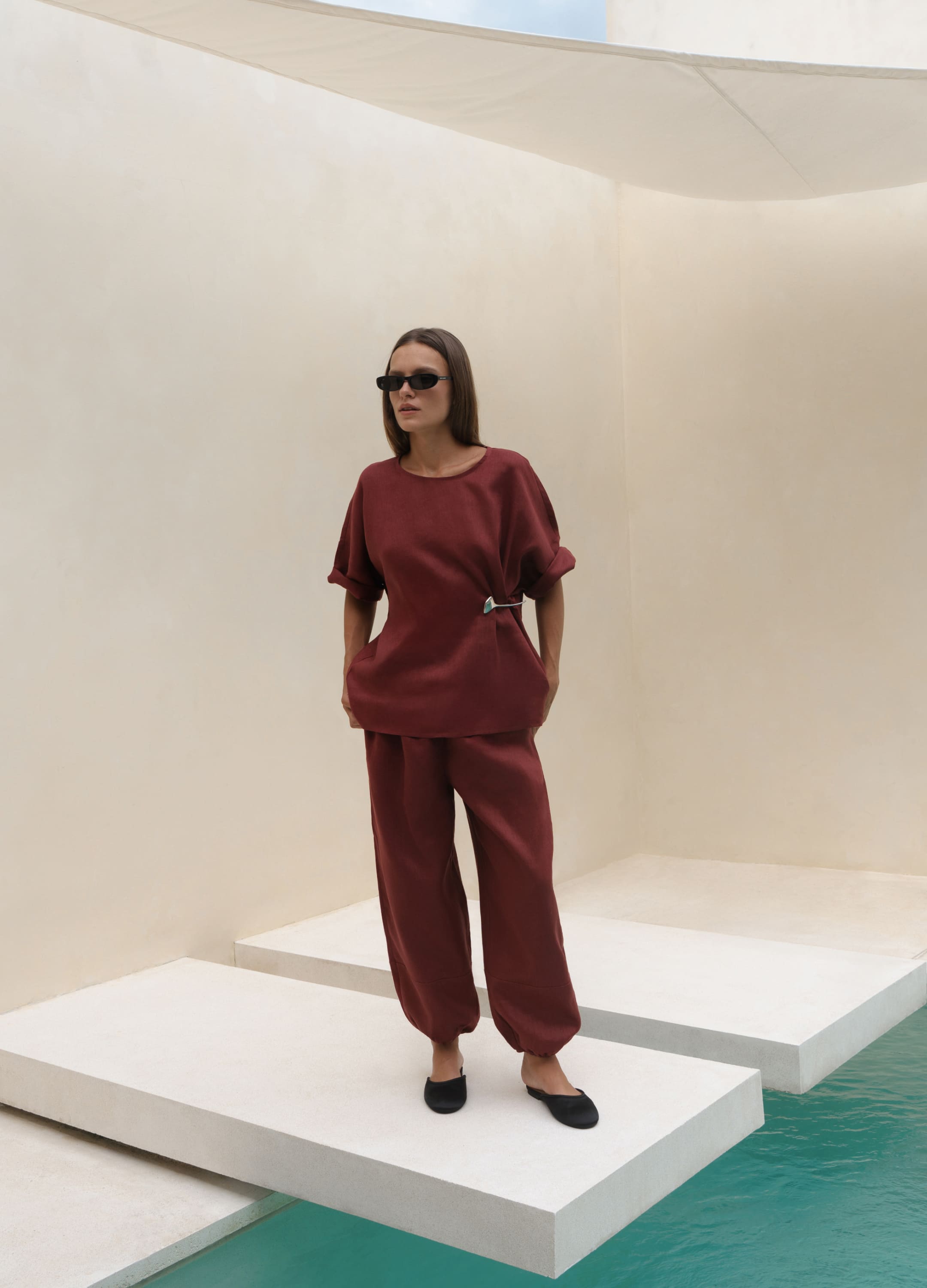 

Льняной костюм Uluwatu: футболка + шаровары - Красный, Red wood;красный