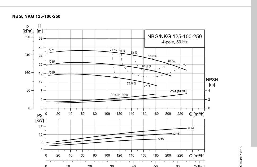График работы насоса NK 100-250/274 EUP A2-F2-A-E-BAQE