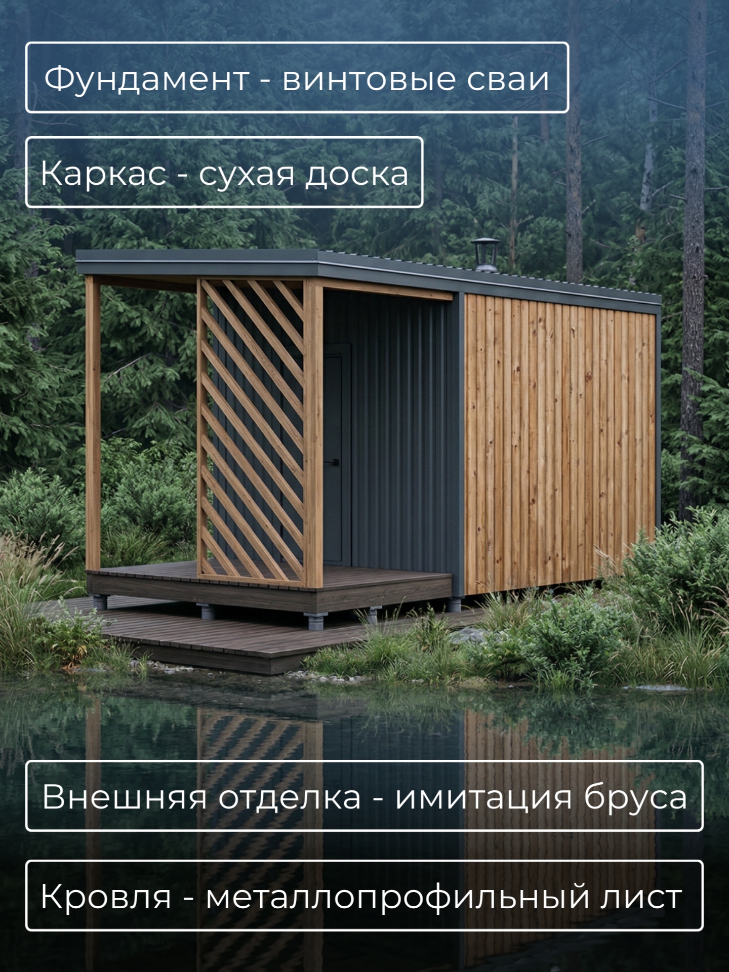 Проект бани с навесом 3х6м / Баня/ Карка — фото 4