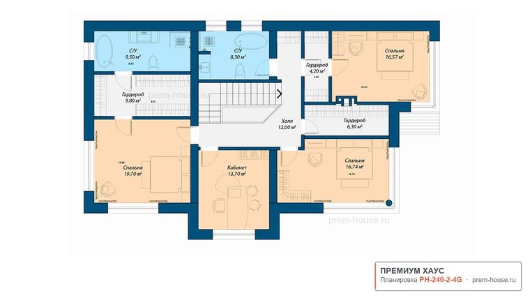 Планировка 2 этажа дома Райт 240-1, 240 м² — Премиум Хаус