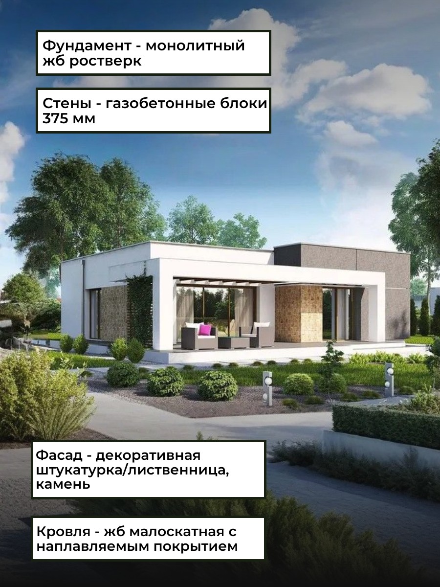 Проект дома 86 м2 / Газобетон / 1 этаж / — фото 6
