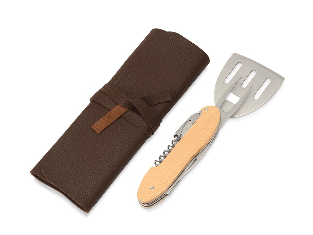 BBQ мультитул Blade 5в1 с деревянными ручками, в чехле — фото 1