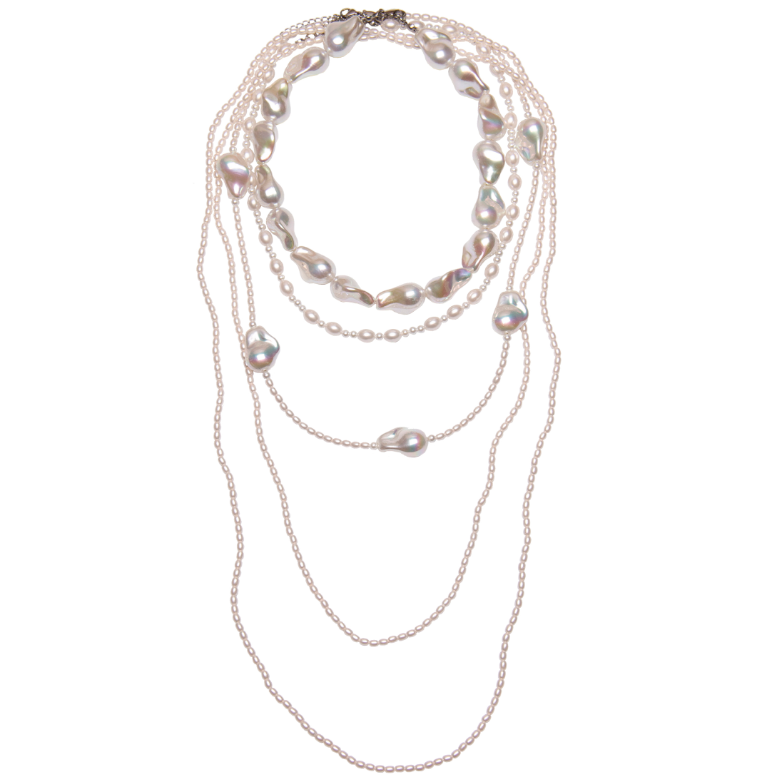 Колье многослойное из нитей жемчуга разной длины