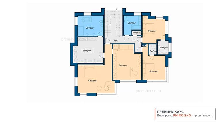 Планировка 2 этажа дома Премиум Хаус - Райт 2020, 450 м² — Премиум Хаус