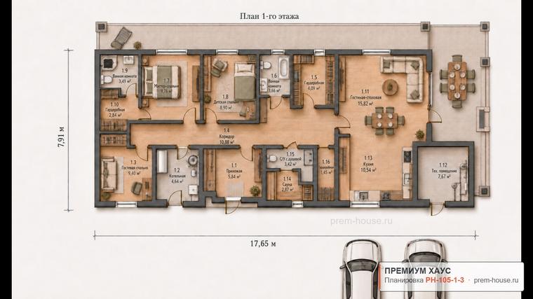 Планировка дома Современный КП-105, 105 м² — Премиум Хаус