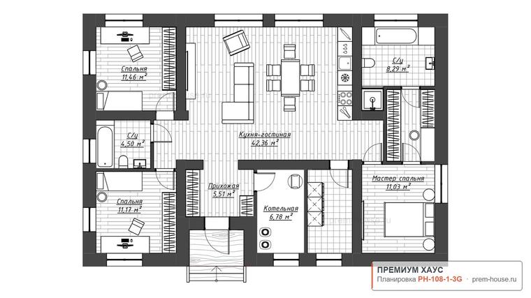 Планировка дома Бионика МП-120, 108 м²— Премиум Хаус
