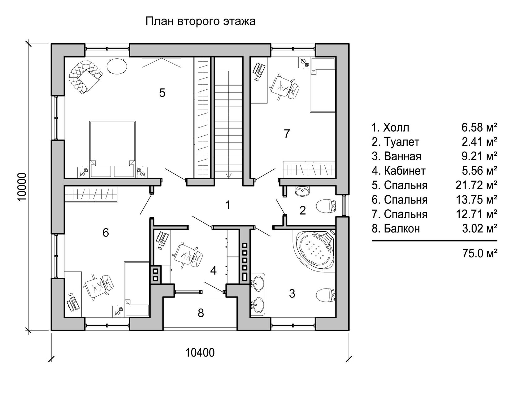 План двухэтажного дома со спальней на 1 этаже