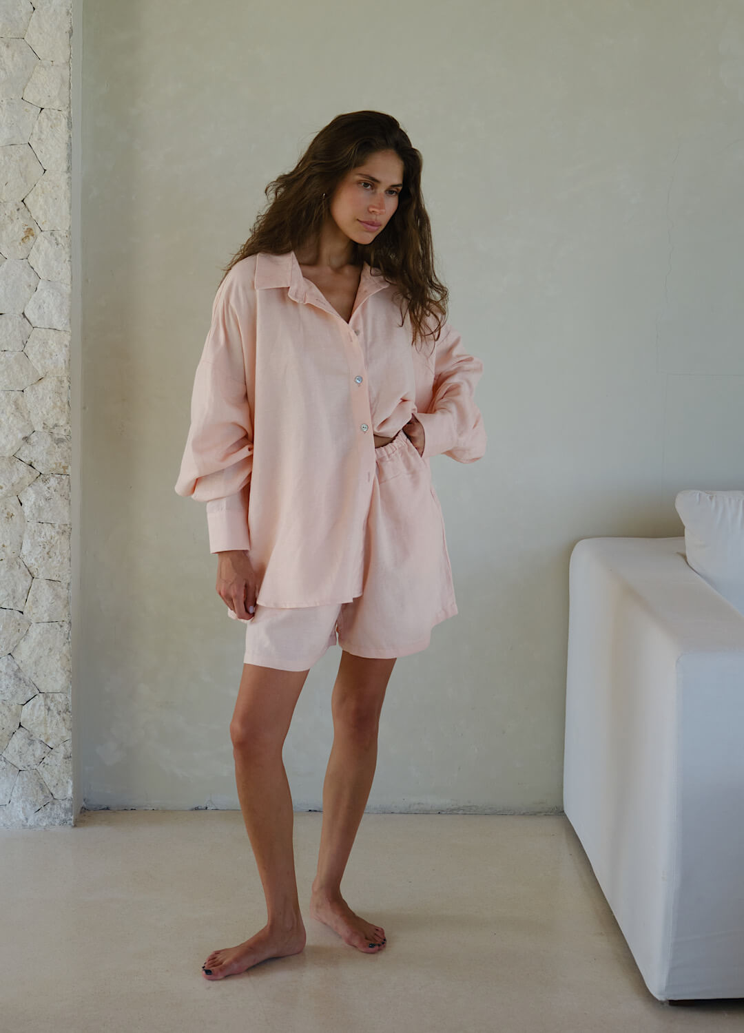 

Идеальный костюм изо льна: рубашка + шорты - Оранжевый, Peach;оранжевый