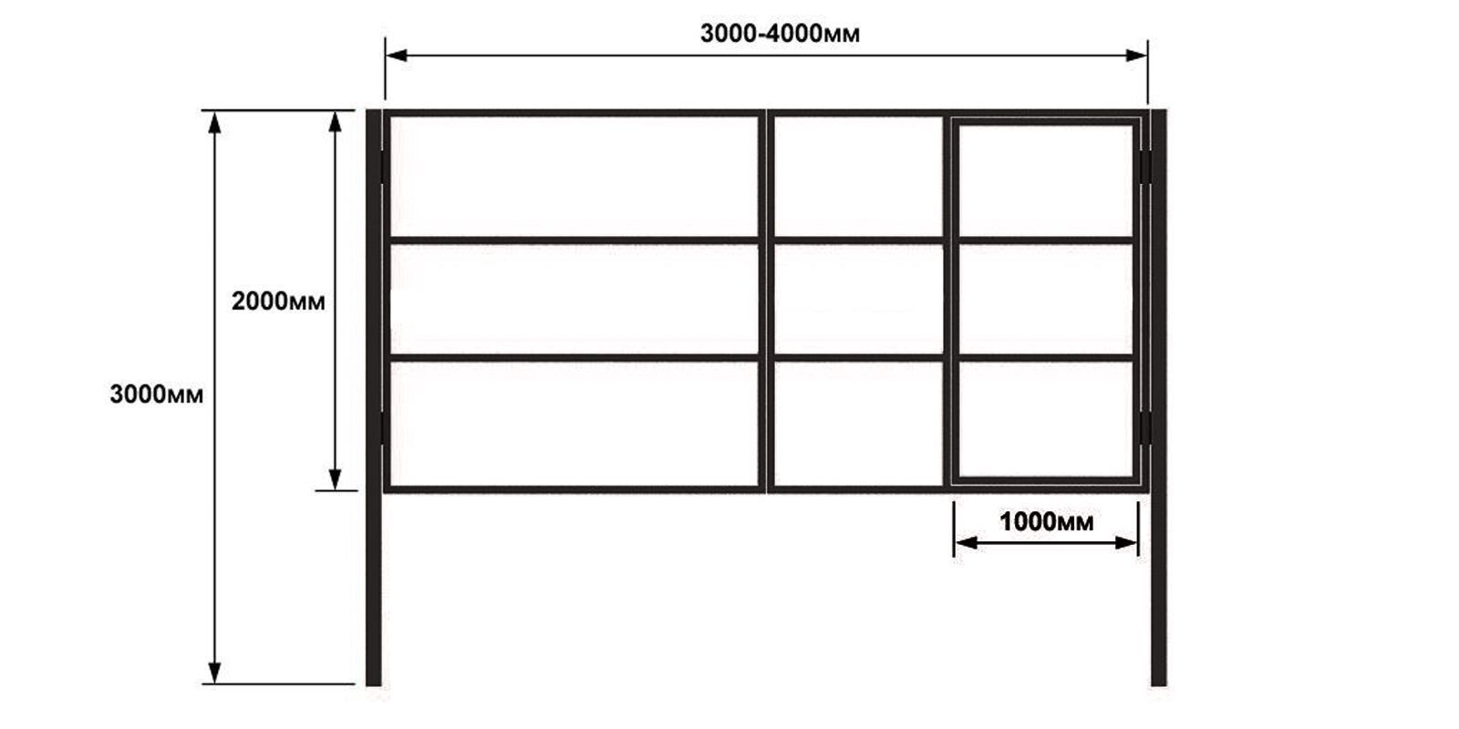 Ворота со встроенной калиткой чертеж