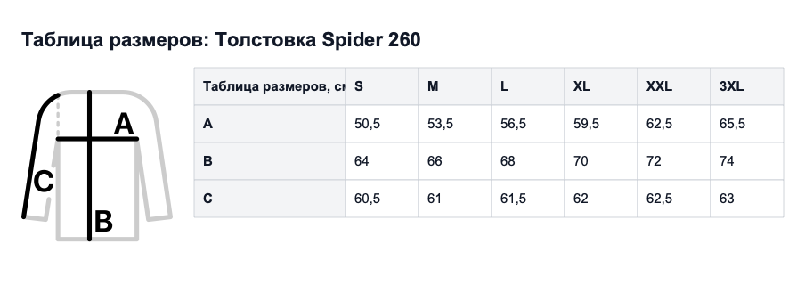 Таблица размеров