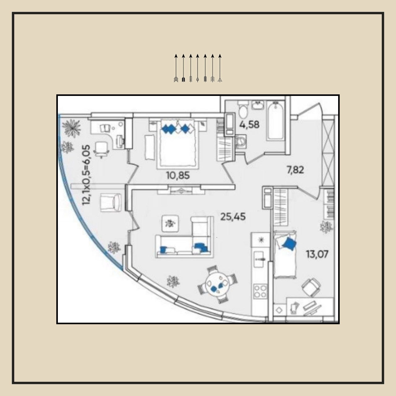 3-комнатная квартира, 73 м², ЖК Любимово · Восточка