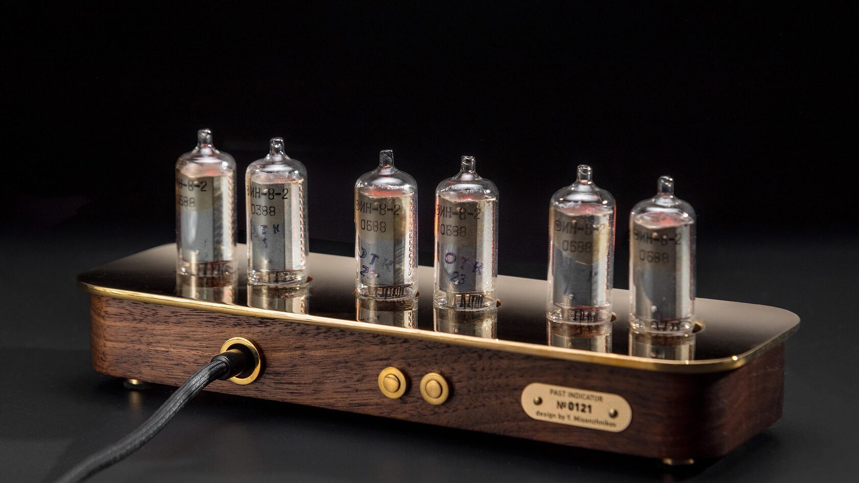 Vostok-1: Brass nixie clock, view 3