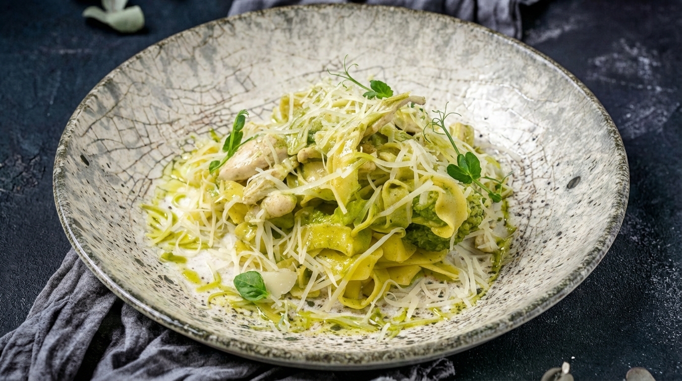 Феттучини с курицей и брокколи