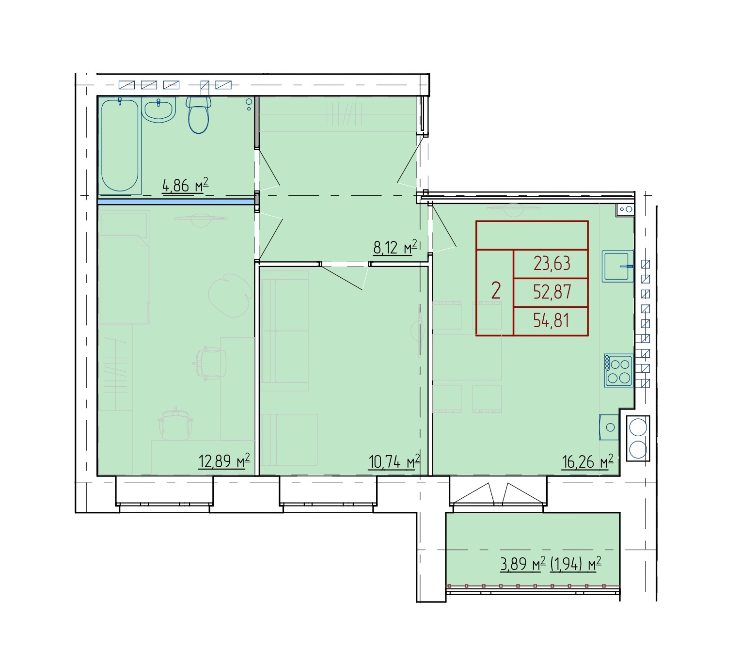 Планировка 2-комн. 4