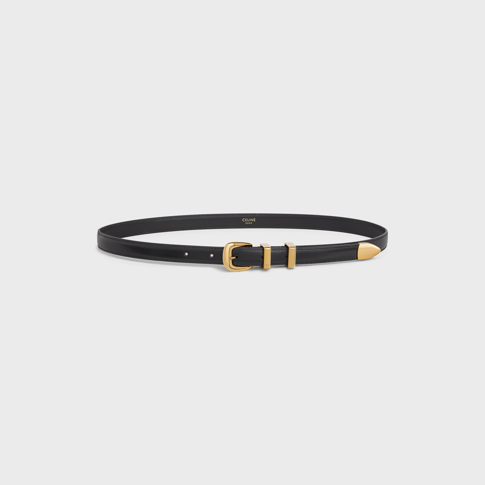 CELINE 25S SMALL 30MM WESTERN BELT IN BLACK CALFSKIN 566637