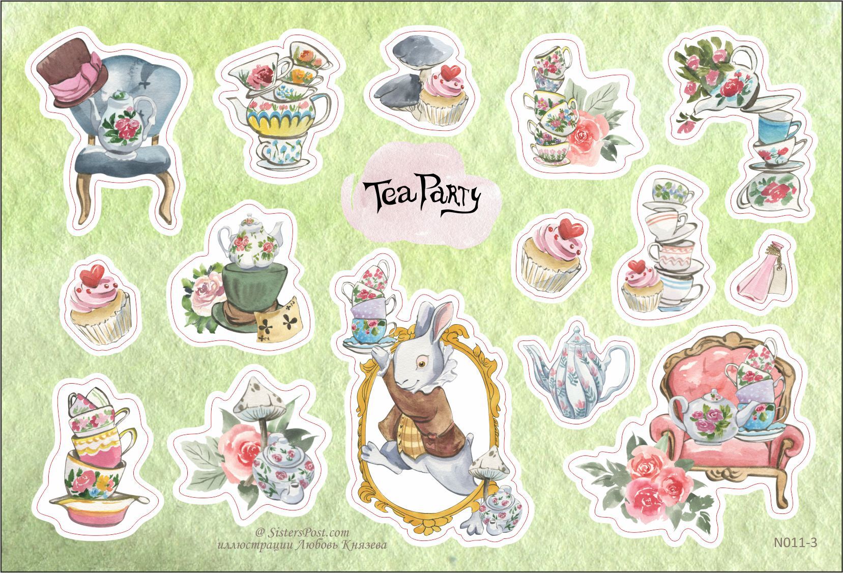 Наклейки стикеры "Алиса в стране чудес - чайная вечеринка" для ...